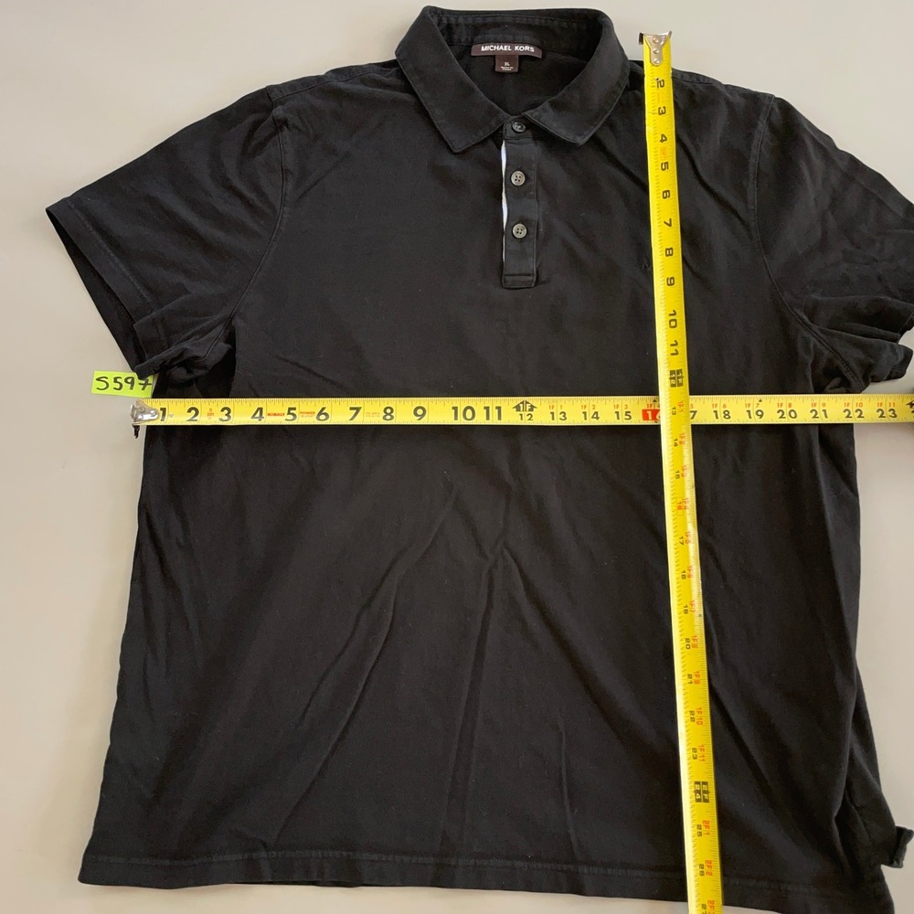Michael Kors Mens Black Short Sleeve Cotton Polo Shirt XL Tonal Logo